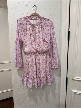 Gianni Bini Pink Floral Long-Sleeve Tie-Neck Dress